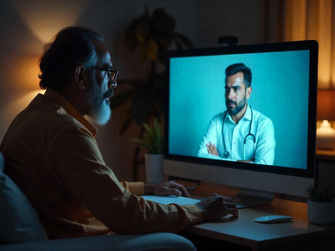 Person consulting a psychiatrist for medication review via telehealth